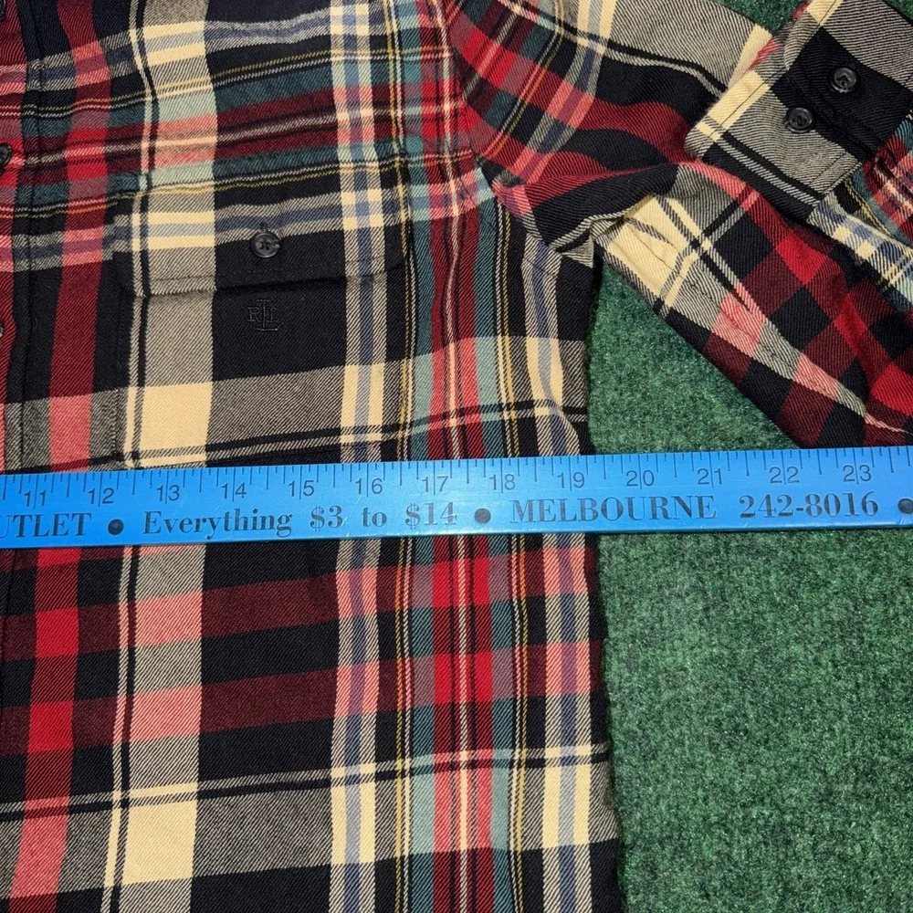 VTG Lauren Ralph Lauren Mens Medium Multicolor Plaid 100% Wool Shell Button Down